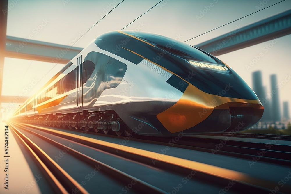 On the Fast Track: Futuristic City and the Modern Train. Ai generative