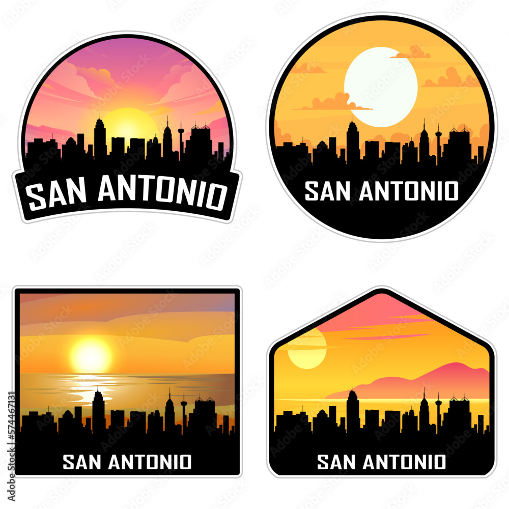 San Antonio Texas USA Skyline Silhouette Retro Vintage Sunset San Antonio Lover Travel Souvenir Sticker Vector Illustration SVG EPS AI