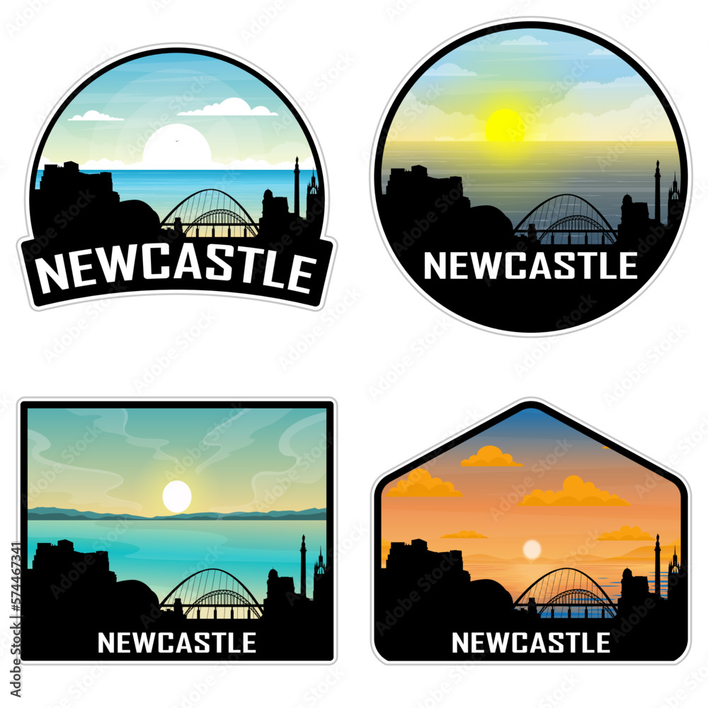 Newcastle England Skyline Silhouette Retro Vintage Sunset Newcastle Lover Travel Souvenir Sticker Vector Illustration SVG EPS AI