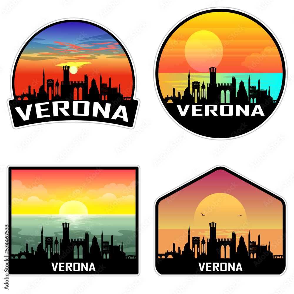 Verona Italy Skyline Silhouette Retro Vintage Sunset Verona Lover Travel Souvenir Sticker Vector Illustration SVG EPS AI
