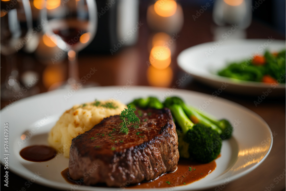 Grilled ribeye steak with sauce, Generative AI Grilled ribeye steak with sauce, Generative AI
