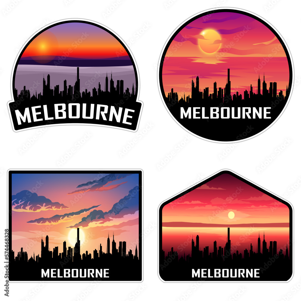 Melbourne Australia Skyline Silhouette Retro Vintage Sunset Melbourne Lover Travel Souvenir Sticker Vector Illustration SVG EPS AI
