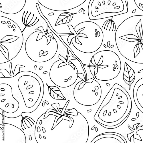 Vector pattern with doodle tomatoes. Texture for textile, paper, wallpaper. Coloring book for kids.