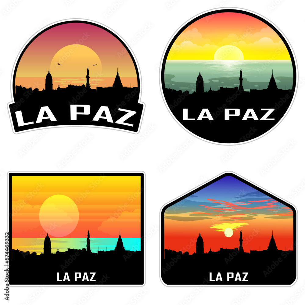 La Paz Bolivia Skyline Silhouette Retro Vintage Sunset La Paz Lover Travel Souvenir Sticker Vector Illustration SVG EPS AI