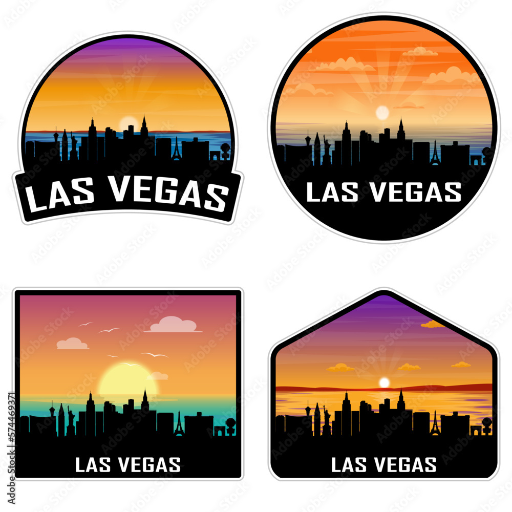 Las Vegas Nevada USA Skyline Silhouette Retro Vintage Sunset Las Vegas Lover Travel Souvenir Sticker Vector Illustration SVG EPS AI