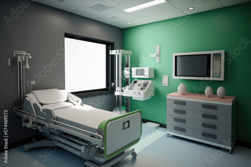 Modern Luxury Hospital Room Interior With Empty Bed © Tixel