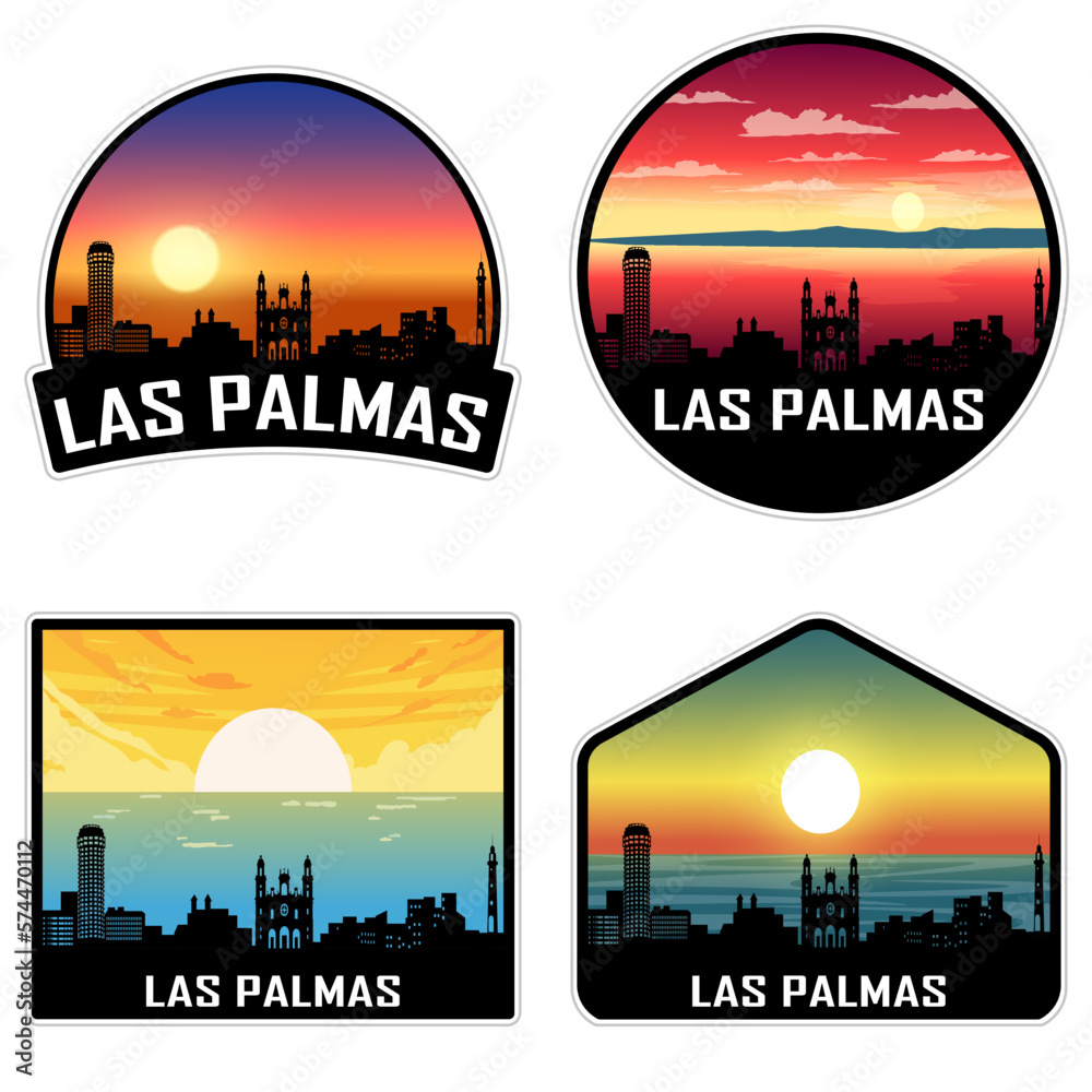 Las Palmas Spain Skyline Silhouette Retro Vintage Sunset Las Palmas Lover Travel Souvenir Sticker Vector Illustration SVG EPS AI