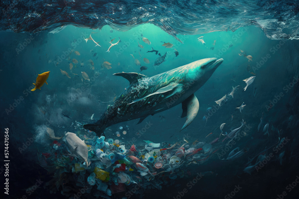 Ocean full with plastic,garbage and pollution created with generative ai