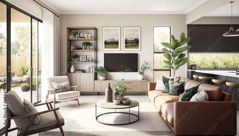 Modern living room render created with generative ai Modern living room render created with generative ai