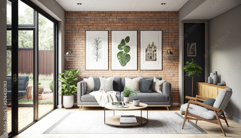 Modern living room render created with generative ai