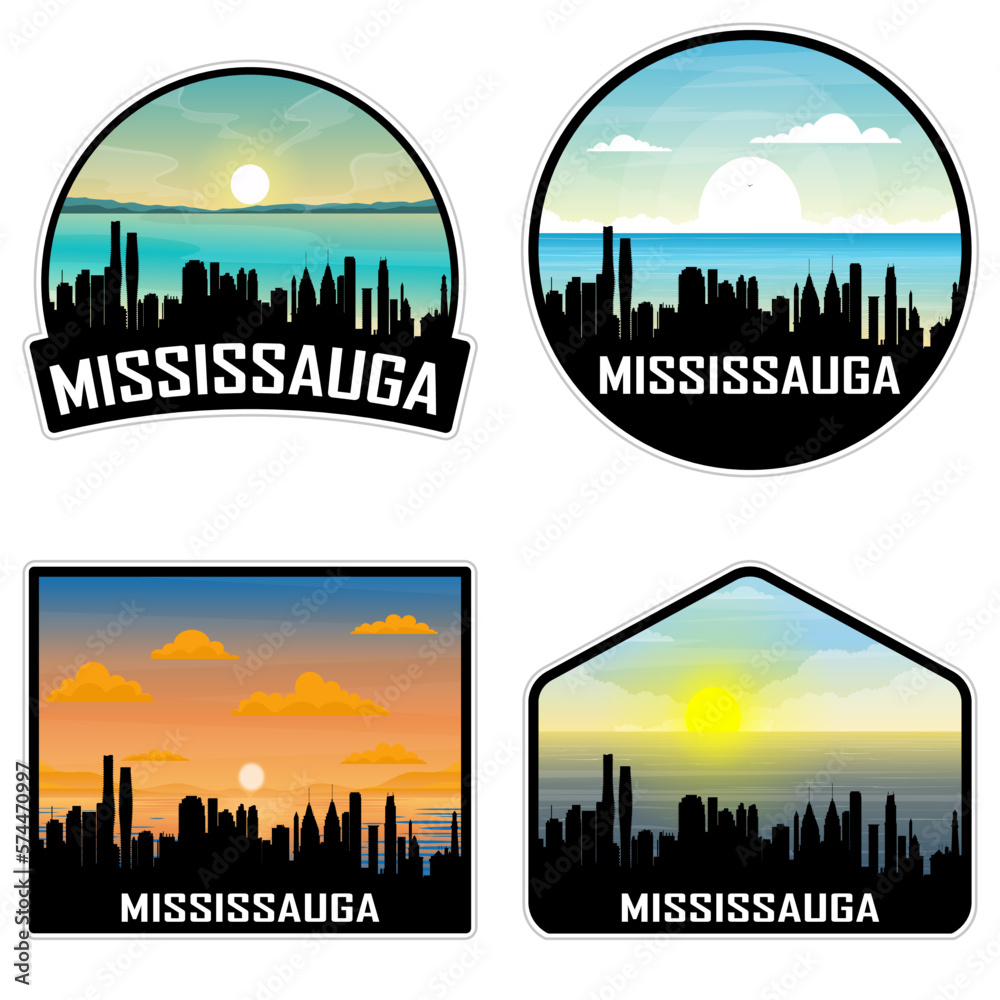 Mississauga Canada Skyline Silhouette Retro Vintage Sunset Mississauga Lover Travel Souvenir Sticker Vector Illustration SVG EPS AI