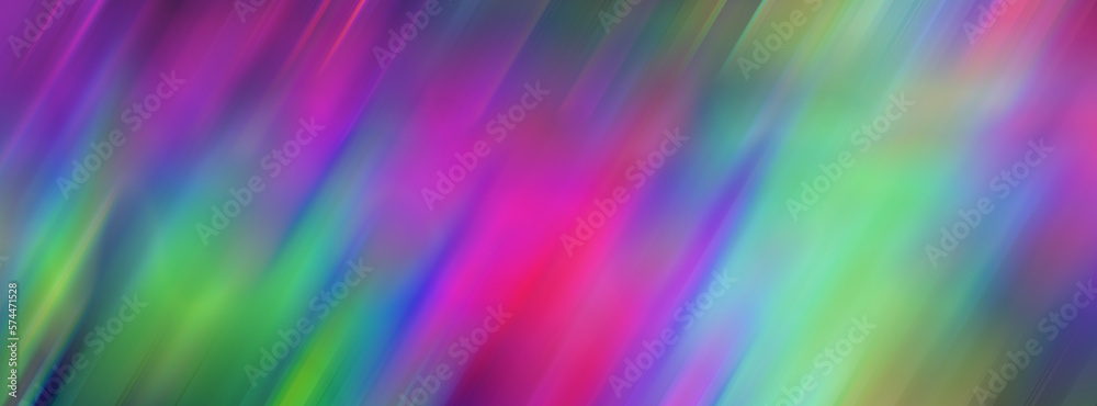 Bright gradient background aurora borealis in multi-colored spots. Banner, lilac, blue, orange and green colors . Blurred abstract lines