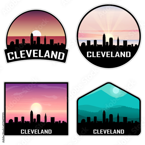 Cleveland Ohio USA Skyline Silhouette Retro Vintage Sunset Cleveland Lover Travel Souvenir Sticker Vector Illustration SVG EPS AI