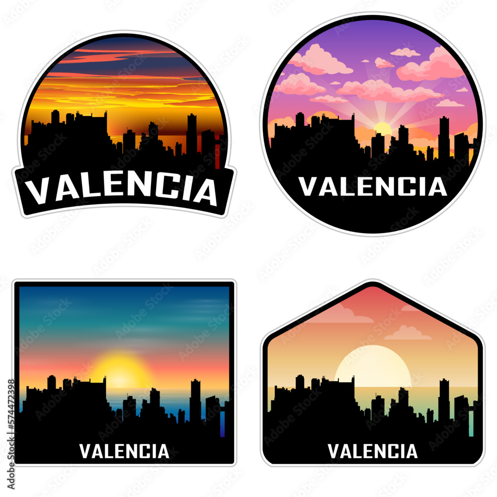 Valencia Spain Skyline Silhouette Retro Vintage Sunset Valencia Lover Travel Souvenir Sticker Vector Illustration SVG EPS AI