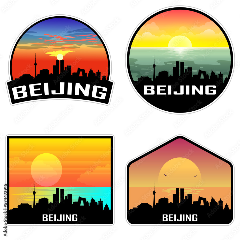 Beijing China Skyline Silhouette Retro Vintage Sunset Beijing Lover Travel Souvenir Sticker Vector Illustration SVG EPS AI