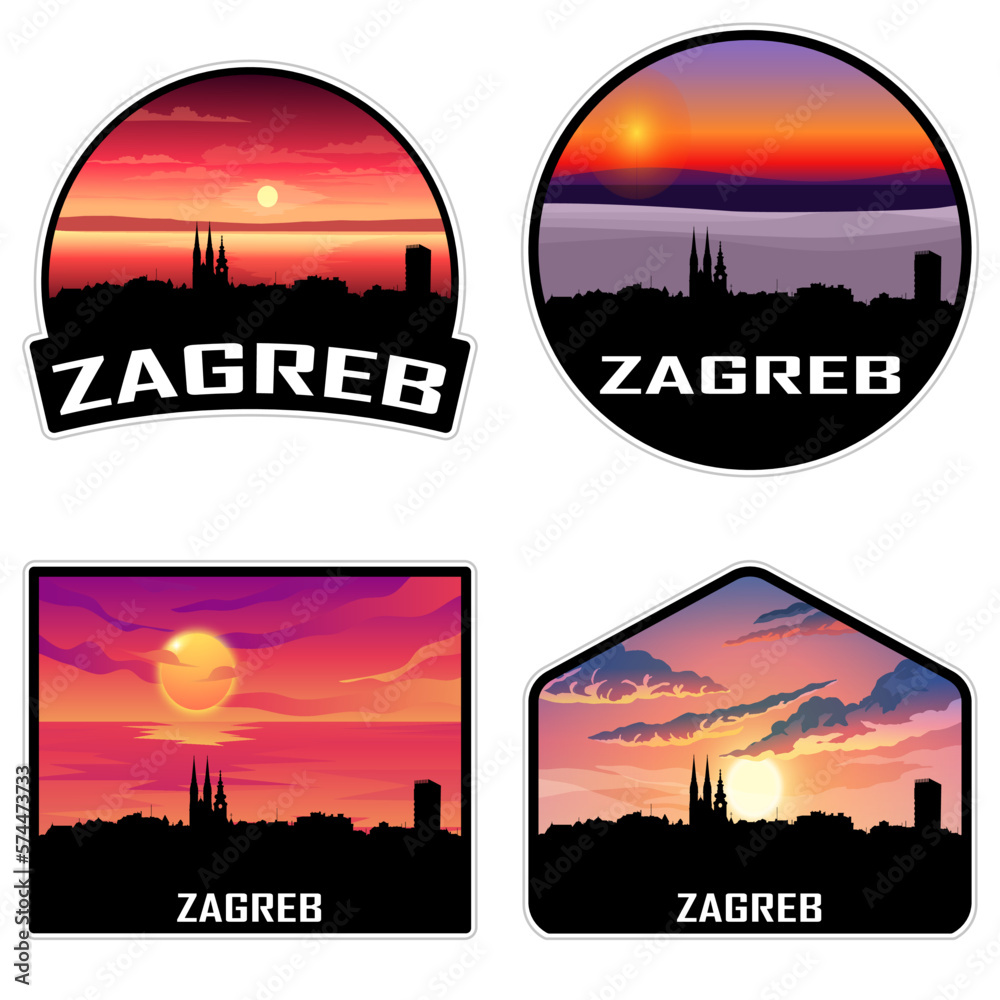 Zagreb Croatia Skyline Silhouette Retro Vintage Sunset Zagreb Lover Travel Souvenir Sticker Vector Illustration SVG EPS AI