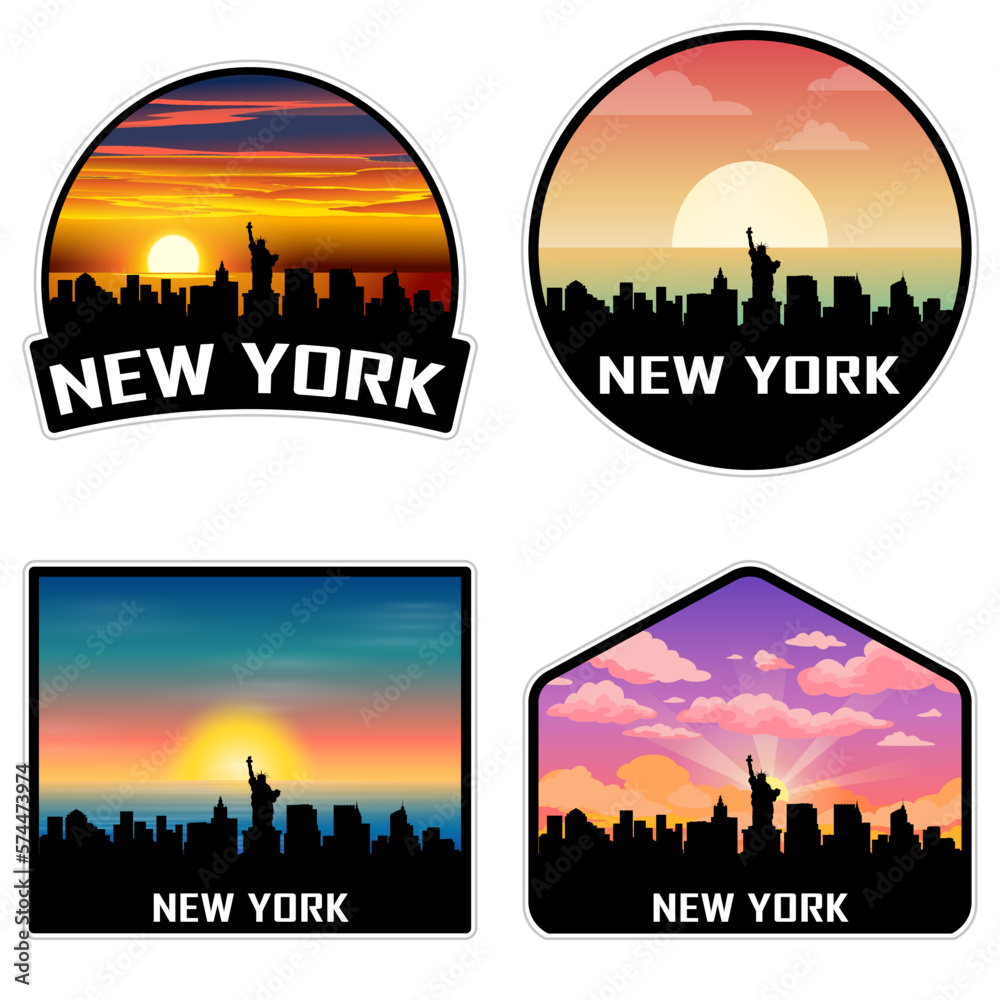 New York New York USA Skyline Silhouette Retro Vintage Sunset New York Lover Travel Souvenir Sticker Vector Illustration SVG EPS AI
