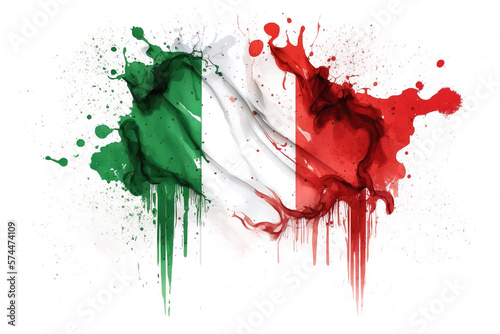 Italy Flag Expressive Watercolor Painted With an Explosion of Color, Movement and Artistic Flair
