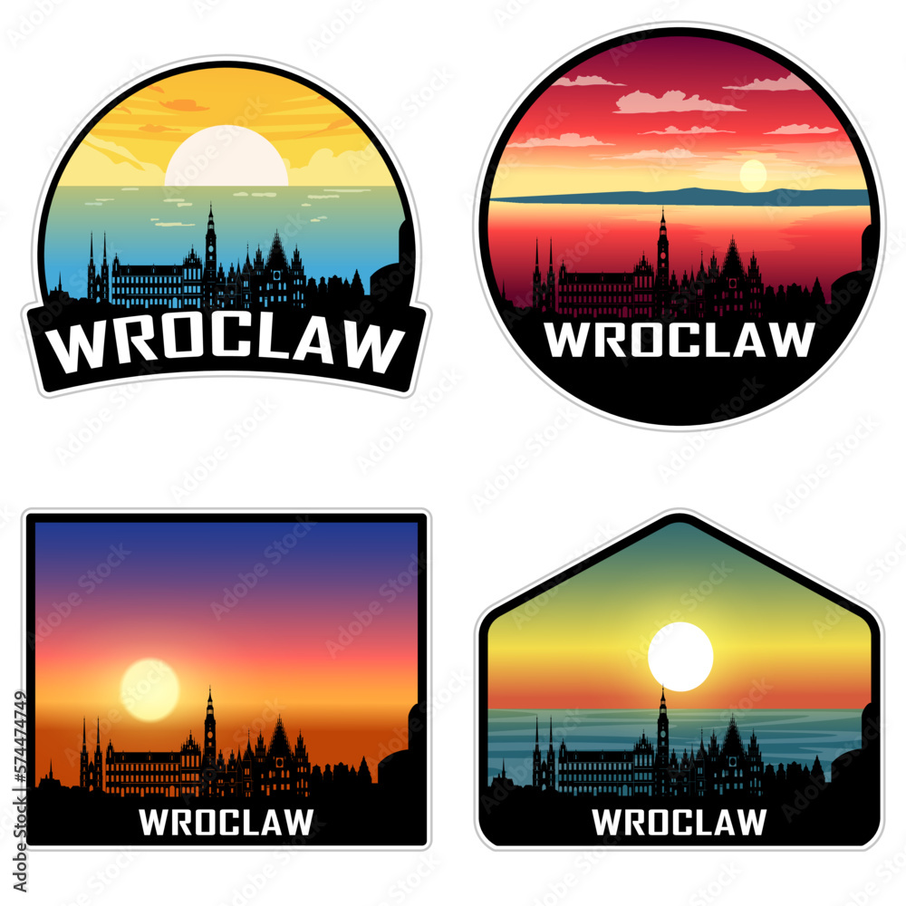 Wroclaw Poland Skyline Silhouette Retro Vintage Sunset Wroclaw Lover Travel Souvenir Sticker Vector Illustration SVG EPS AI