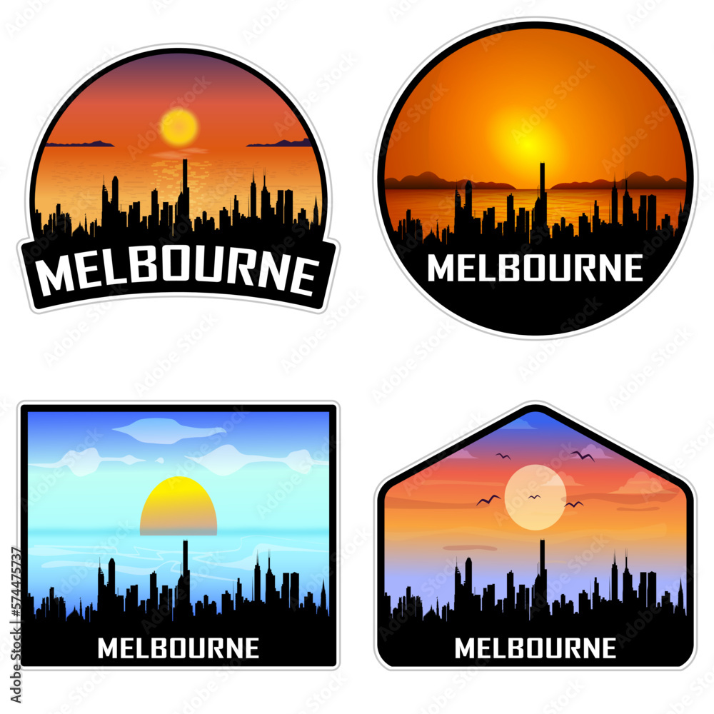 Melbourne Australia Skyline Silhouette Retro Vintage Sunset Melbourne Lover Travel Souvenir Sticker Vector Illustration SVG EPS AI