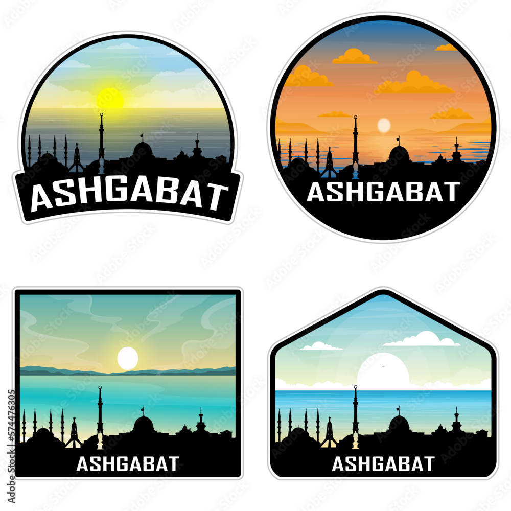 Ashgabat Turkmenistan Skyline Silhouette Retro Vintage Sunset Ashgabat Lover Travel Souvenir Sticker Vector Illustration SVG EPS AI