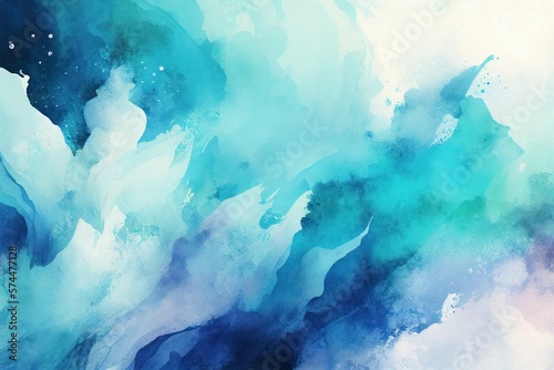 Obraz na płótnie Blue Watercolor Background, Brush Strokes, Generative AI w salonie