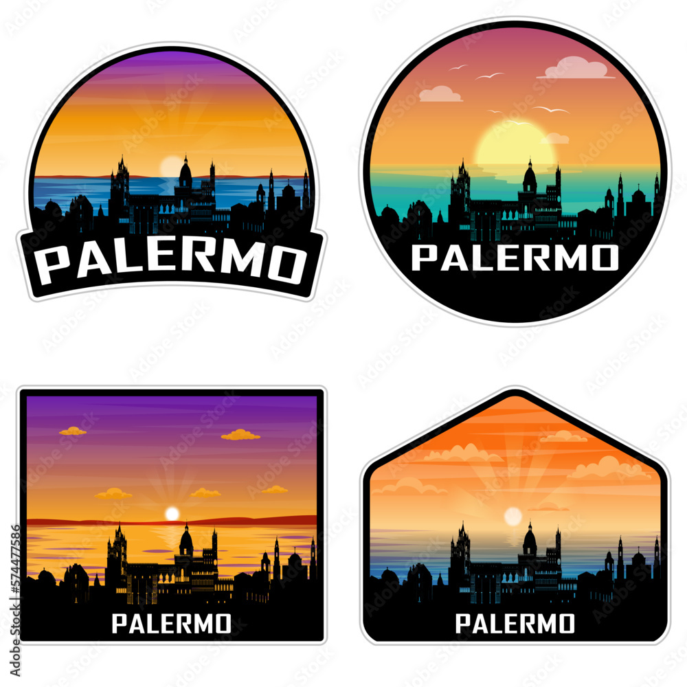 Palermo Italy Skyline Silhouette Retro Vintage Sunset Palermo Lover Travel Souvenir Sticker Vector Illustration SVG EPS AI