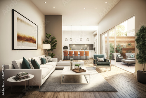 Modern 3d render of a contemporary living room interior Generative AI