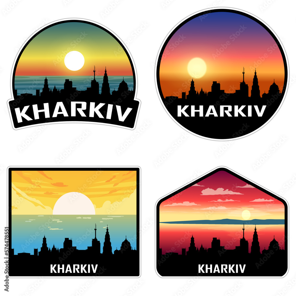 Kharkiv Ukraine Skyline Silhouette Retro Vintage Sunset Kharkiv Lover Travel Souvenir Sticker Vector Illustration SVG EPS AI