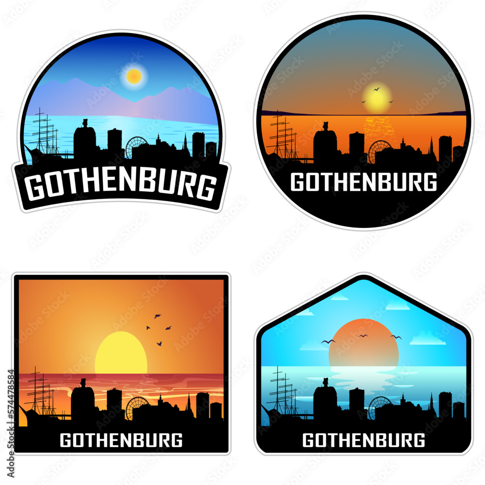 Gothenburg Sweden Skyline Silhouette Retro Vintage Sunset Gothenburg Lover Travel Souvenir Sticker Vector Illustration SVG EPS AI