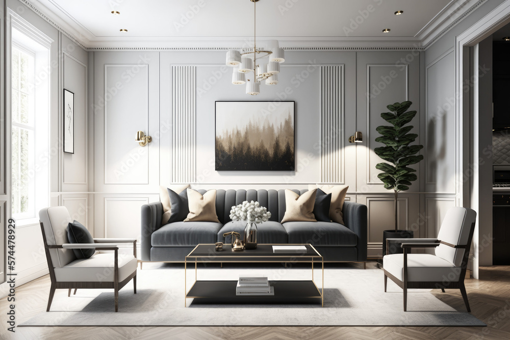 Modern 3d render of a contemporary living room interior Generative AI Modern 3d render of a contemporary living room interior Generative AI