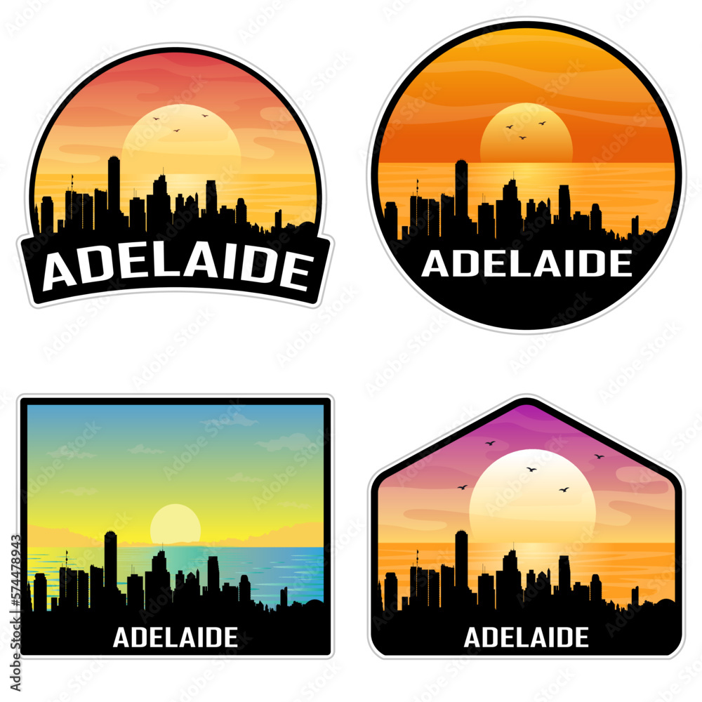 Adelaide Australia Skyline Silhouette Retro Vintage Sunset Adelaide