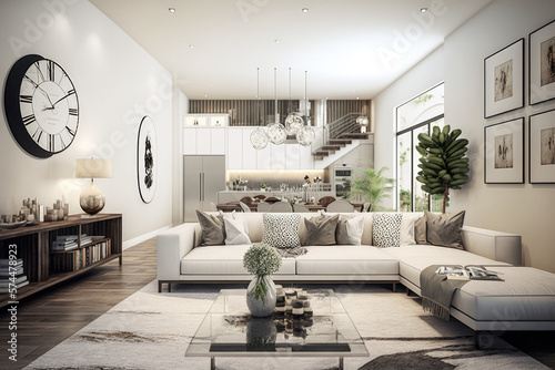 Modern 3d render of a contemporary living room interior Generative AI