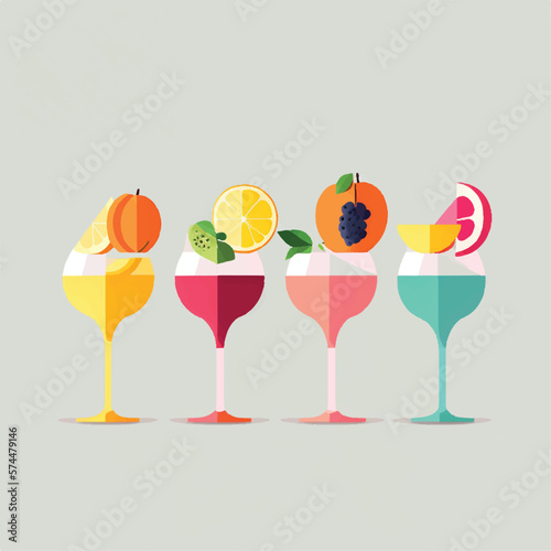 Several types of cocktails and their fruits