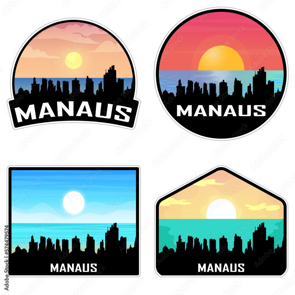 Manaus Brazil Skyline Silhouette Retro Vintage Sunset Manaus Lover Travel Souvenir Sticker Vector Illustration SVG EPS AI