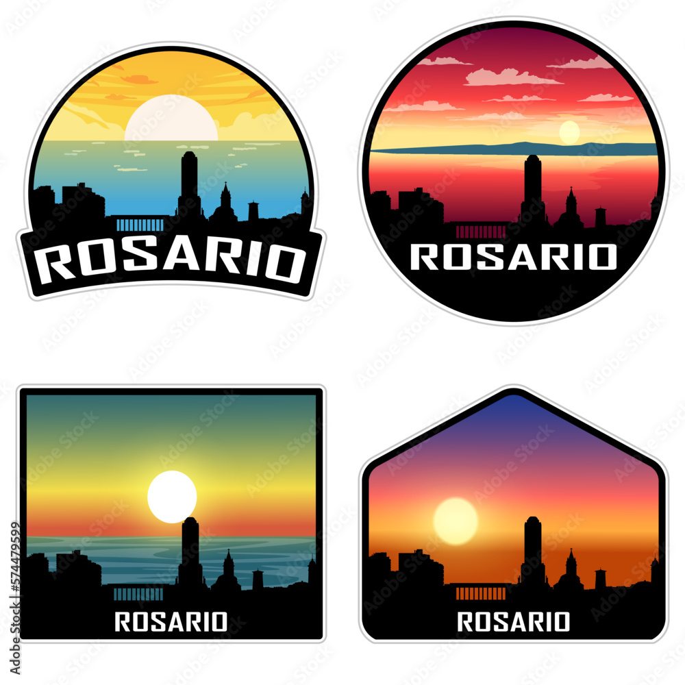 Rosario Argentina Skyline Silhouette Retro Vintage Sunset Rosario Lover Travel Souvenir Sticker Vector Illustration SVG EPS AI