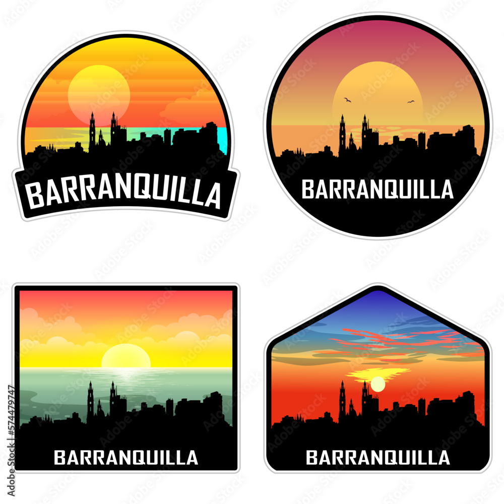 Barranquilla Colombia Skyline Silhouette Retro Vintage Sunset Barranquilla Lover Travel Souvenir Sticker Vector Illustration SVG EPS AI