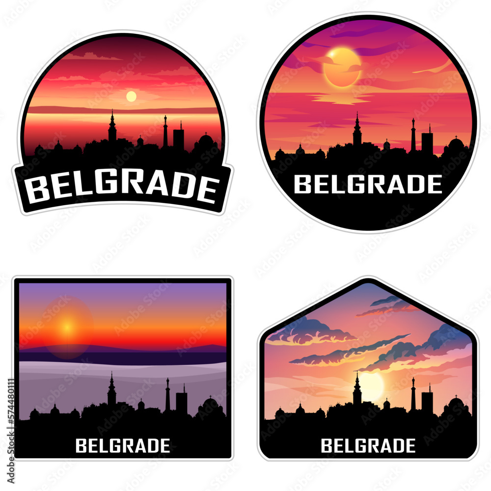 Belgrade Serbia Skyline Silhouette Retro Vintage Sunset Belgrade Lover Travel Souvenir Sticker Vector Illustration SVG EPS AI