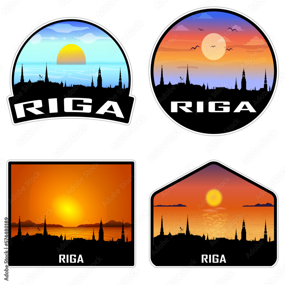 Riga Latvia Skyline Silhouette Retro Vintage Sunset Riga Lover Travel Souvenir Sticker Vector Illustration SVG EPS AI
