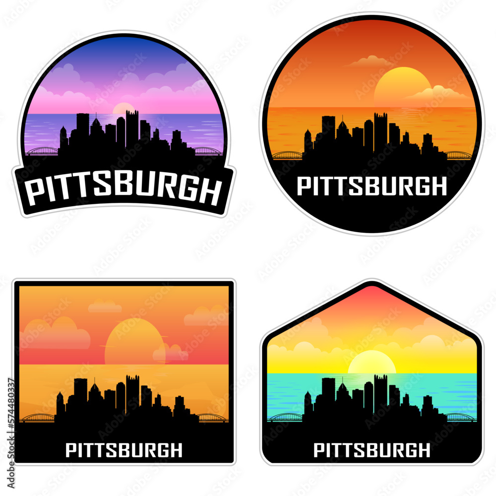 Pittsburgh Pennsylvania USA Skyline Silhouette Retro Vintage Sunset Pittsburgh Lover Travel Souvenir Sticker Vector Illustration SVG EPS AI