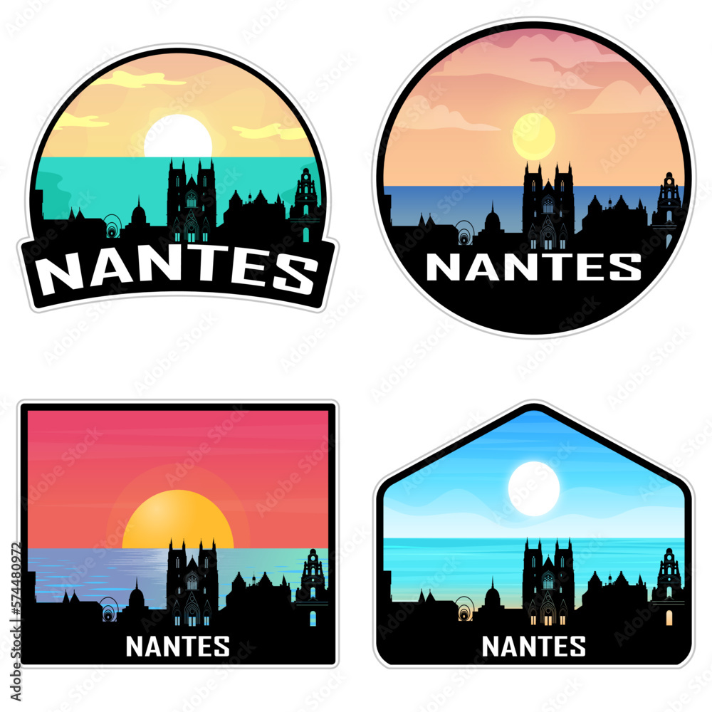 Nantes France Skyline Silhouette Retro Vintage Sunset Nantes Lover Travel Souvenir Sticker Vector Illustration SVG EPS AI