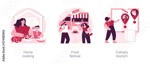 Traditional meal abstract concept vector illustration set. Home cooking, food festival, culinary tourism, food recipes, eating habit, world cuisine, gastronomy event, restaurant abstract metaphor.