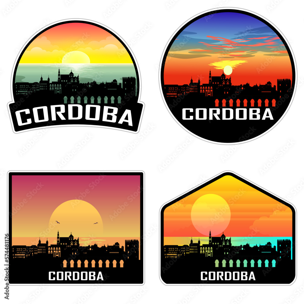 Cordoba Spain Skyline Silhouette Retro Vintage Sunset Cordoba Lover Travel Souvenir Sticker Vector Illustration SVG EPS AI