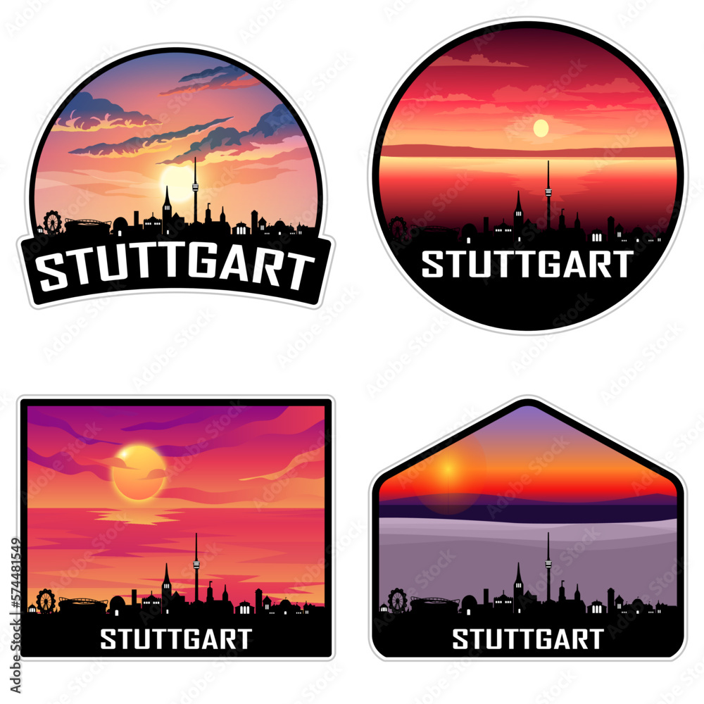 Stuttgart Germany Skyline Silhouette Retro Vintage Sunset Stuttgart Lover Travel Souvenir Sticker Vector Illustration SVG EPS AI
