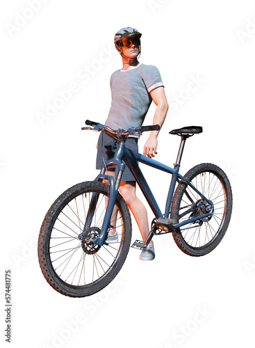 Athlete man cyclists with bicycle 3d render