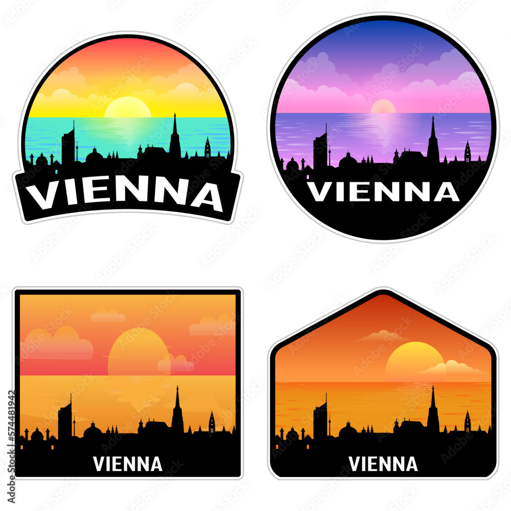 Vienna Austria Skyline Silhouette Retro Vintage Sunset Vienna Lover Travel Souvenir Sticker Vector Illustration SVG EPS AI