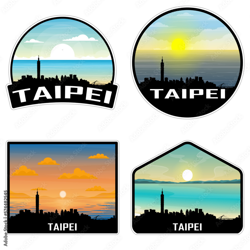 Taipei Taiwan Skyline Silhouette Retro Vintage Sunset Taipei Lover Travel Souvenir Sticker Vector Illustration SVG EPS AI