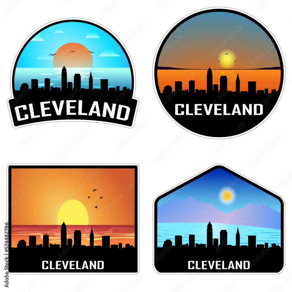 Cleveland Ohio USA Skyline Silhouette Retro Vintage Sunset Cleveland Lover Travel Souvenir Sticker Vector Illustration SVG EPS AI