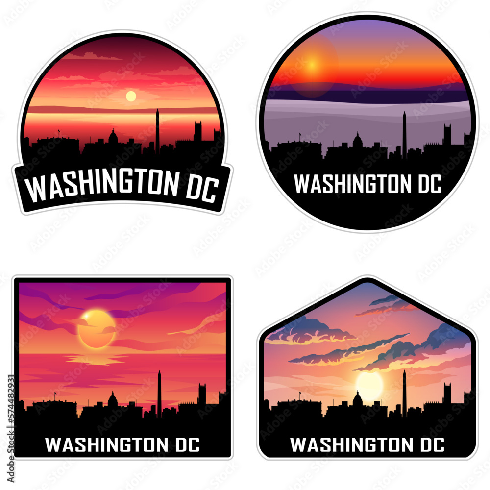 Washington Dc Washington USA Skyline Silhouette Retro Vintage Sunset Washington Dc Lover Travel Souvenir Sticker Vector Illustration SVG EPS AI