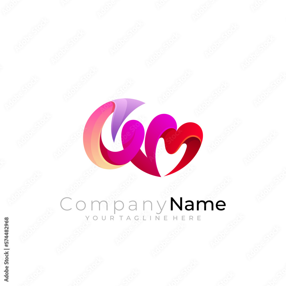 Symbol C and M logo combination, red color, 3d colorful